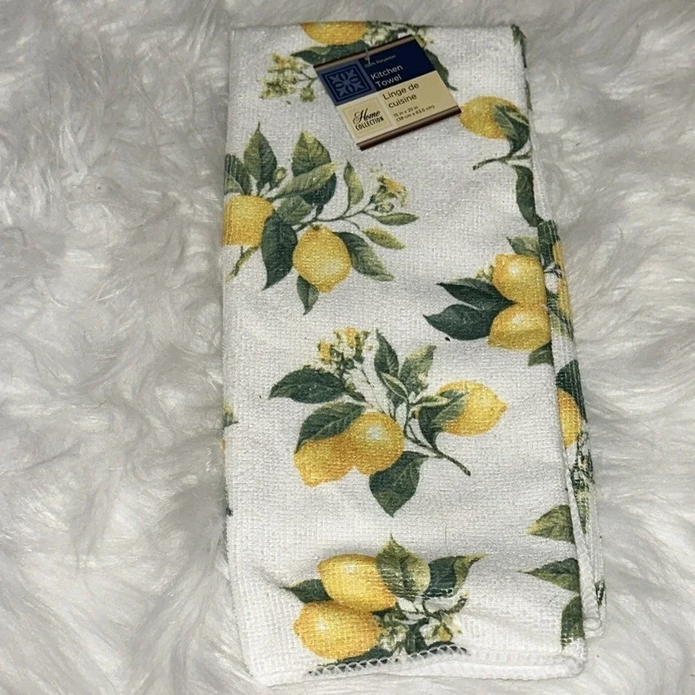 Home Collection 4pc Lemon Kitchen Set Oven Mitt Pot Holders Towel Yellow Green